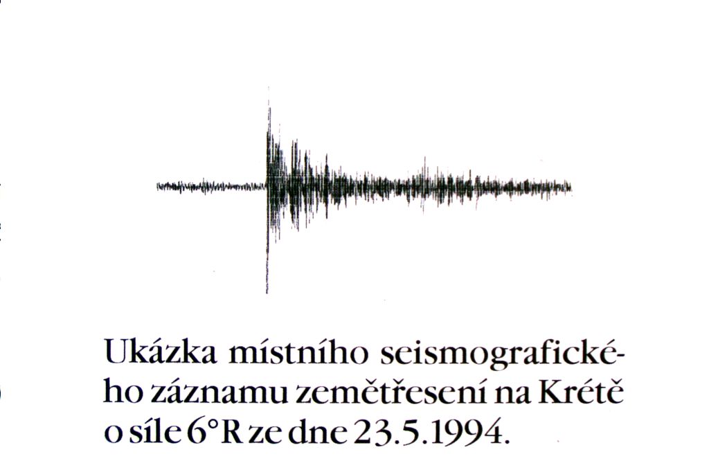 Detal záznamu zemětřesení (reprofoto infotabule ČHMÚ).